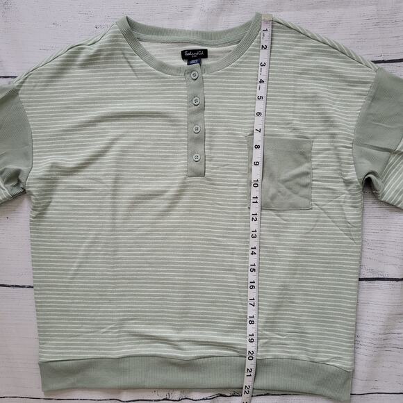Splendid Size S Green Striped Lounge Top Soft Long Sleeve Chest Pocket Casual - Picture 4 of 9